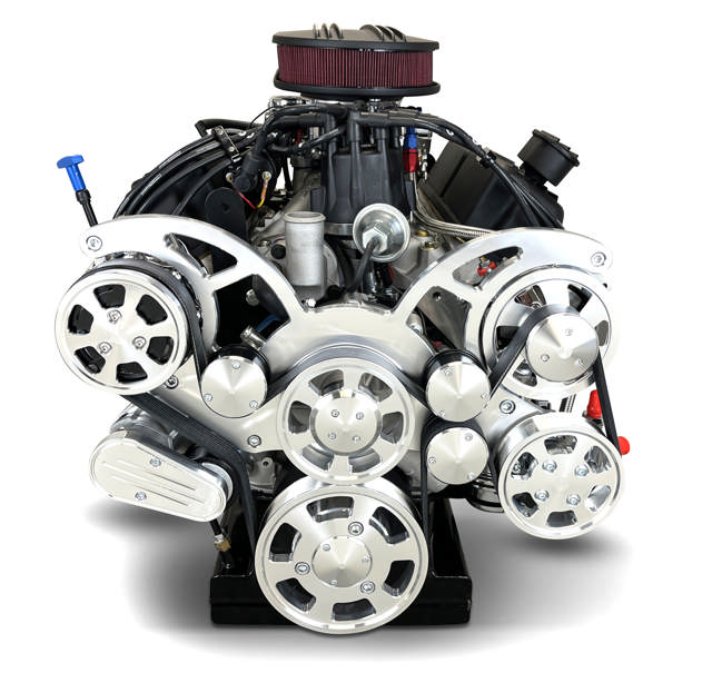 Ford Small Block Compatible 347 c.i. Engine and TKX Manual Transmission - 415 Horsepower - Standard Edition Builder Series - Polished Pulley Kit - Carbureted