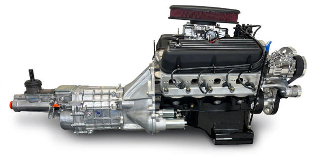 Ford Small Block Compatible 347 c.i. Engine and TKX Manual Transmission - 415 Horsepower - Standard Edition Builder Series - Polished Pulley Kit - Carbureted