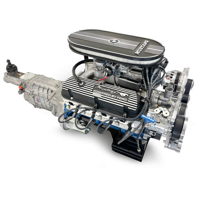 Ford Small Block Compatible 347 c.i. Engine and TKX Manual Transmission - 415 Horsepower - Mustang Edition Builder Series - Polished Pulley Kit - Carbureted