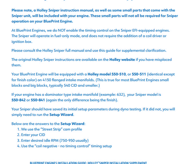 Holley Sniper Supplement