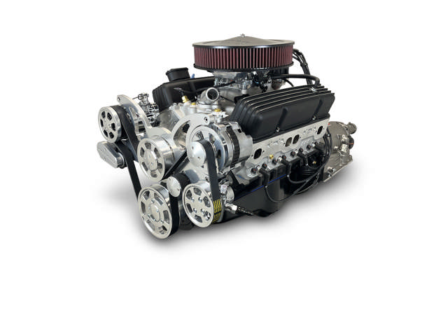 BluePrint Engines GM Small Block Compatible 383 c.i. Engine and 700R4 Automatic Transmission - 436 Horsepower - Standard Edition Builder Series - Polished Pulley Kit - Fuel Injected