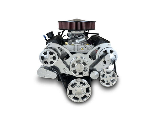 BluePrint Engines GM Small Block Compatible 383 c.i. Engine and 700R4 Automatic Transmission - 436 Horsepower - Standard Edition Builder Series - Polished Pulley Kit - Fuel Injected