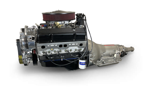 BluePrint Engines GM Small Block Compatible 383 c.i. Engine and 700R4 Automatic Transmission - 436 Horsepower - Standard Edition Builder Series - Polished Pulley Kit - Carbureted