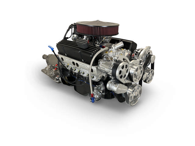BluePrint Engines GM Small Block Compatible 383 c.i. Engine and 700R4 Automatic Transmission - 436 Horsepower - Standard Edition Builder Series - Polished Pulley Kit - Carbureted