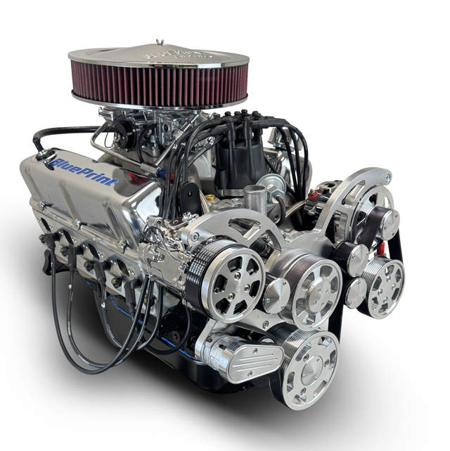 BluePrint Engines Ford Small Block Compatible 347 C.I. Deluxe Dressed - Rear Sump Oil Pan - Polished Pulley Kit - Carbureted