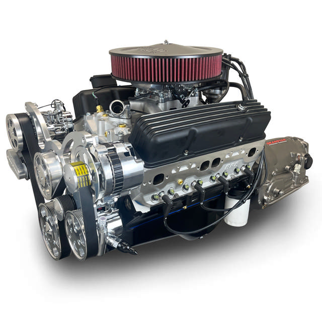 BluePrint Engines GM Small Block Compatible 383 c.i. Engine and 700R4 Automatic Transmission 4WD Ready - 405 Horsepower - Truck Edition Builder Series - Polished Pulley Kit - Carbureted