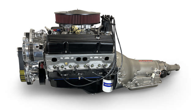 BluePrint Engines GM Small Block Compatible 383 c.i. Engine and 700R4 Automatic Transmission - 436 Horsepower - Standard Edition Builder Series - Polished Pulley Kit - Carbureted