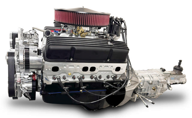 BluePrint Engines GM Small Block Compatible 383 c.i. Engine and TKX Manual Transmission - 436 Horsepower - Standard Edition Builder Series - Polished Pulley Kit - Carbureted