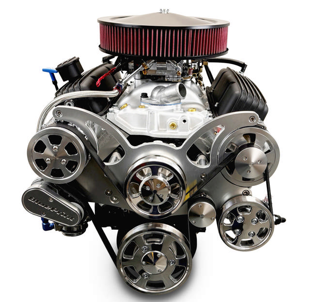BluePrint Engines GM Small Block Compatible 383 c.i. Engine and TKX Manual Transmission - 436 Horsepower - Standard Edition Builder Series - Polished Pulley Kit - Carbureted