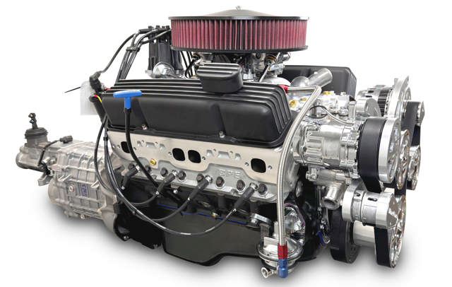 BluePrint Engines GM Small Block Compatible 383 c.i. Engine and TKX Manual Transmission - 436 Horsepower - Standard Edition Builder Series - Polished Pulley Kit - Carbureted