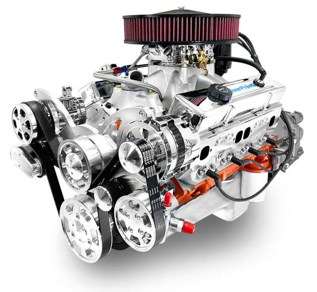 BluePrint Engines GM Small Block Compatible 427 c.i. Engine and 700R4 Automatic Transmission - 540 Horsepower - Standard Edition Builder Series - Polished Pulley Kit - Carbureted