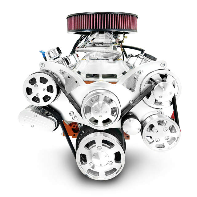 BluePrint Engines GM Small Block Compatible 427 c.i. Engine and 700R4 Automatic Transmission - 540 Horsepower - Standard Edition Builder Series - Polished Pulley Kit - Carbureted