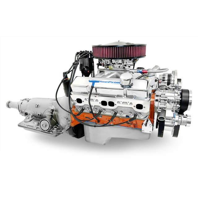 BluePrint Engines GM Small Block Compatible 427 c.i. Engine and 700R4 Automatic Transmission - 540 Horsepower - Standard Edition Builder Series - Polished Pulley Kit - Carbureted